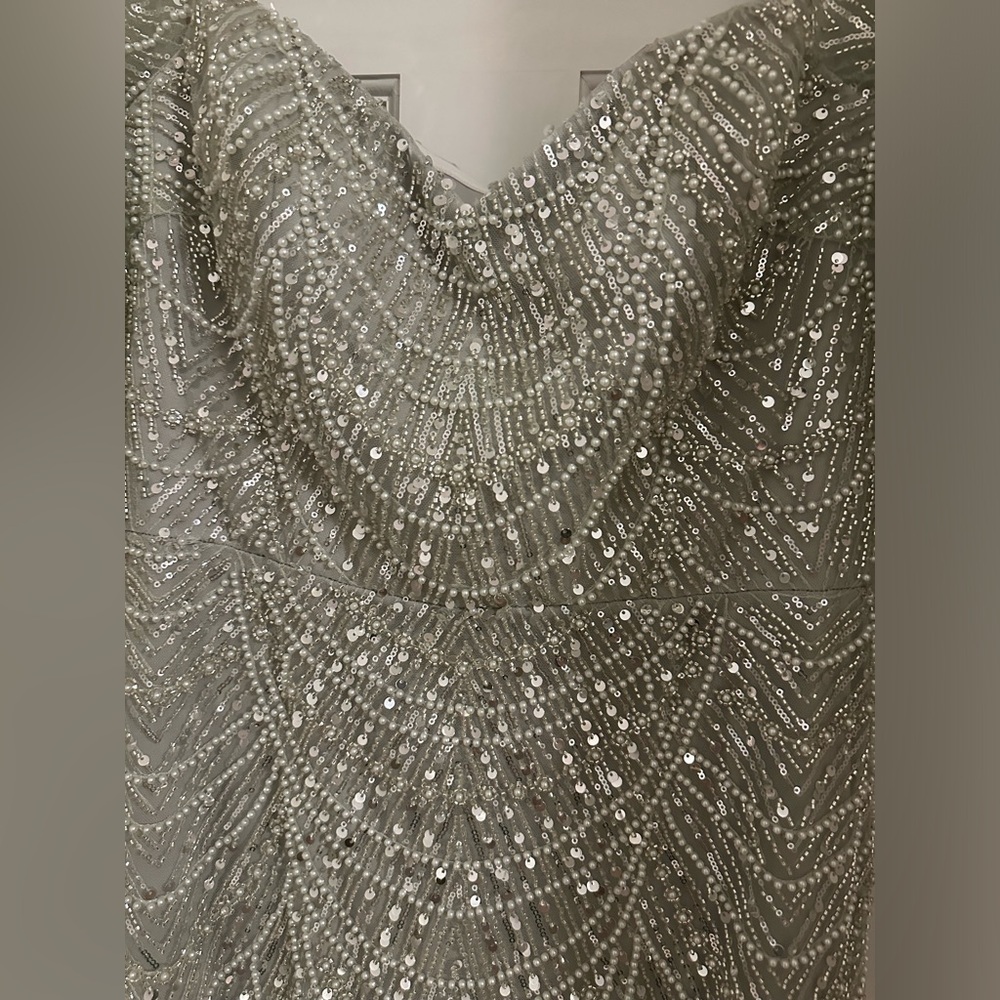 Elegant Silver Long Sleeve Dress - Picture 4 of 5